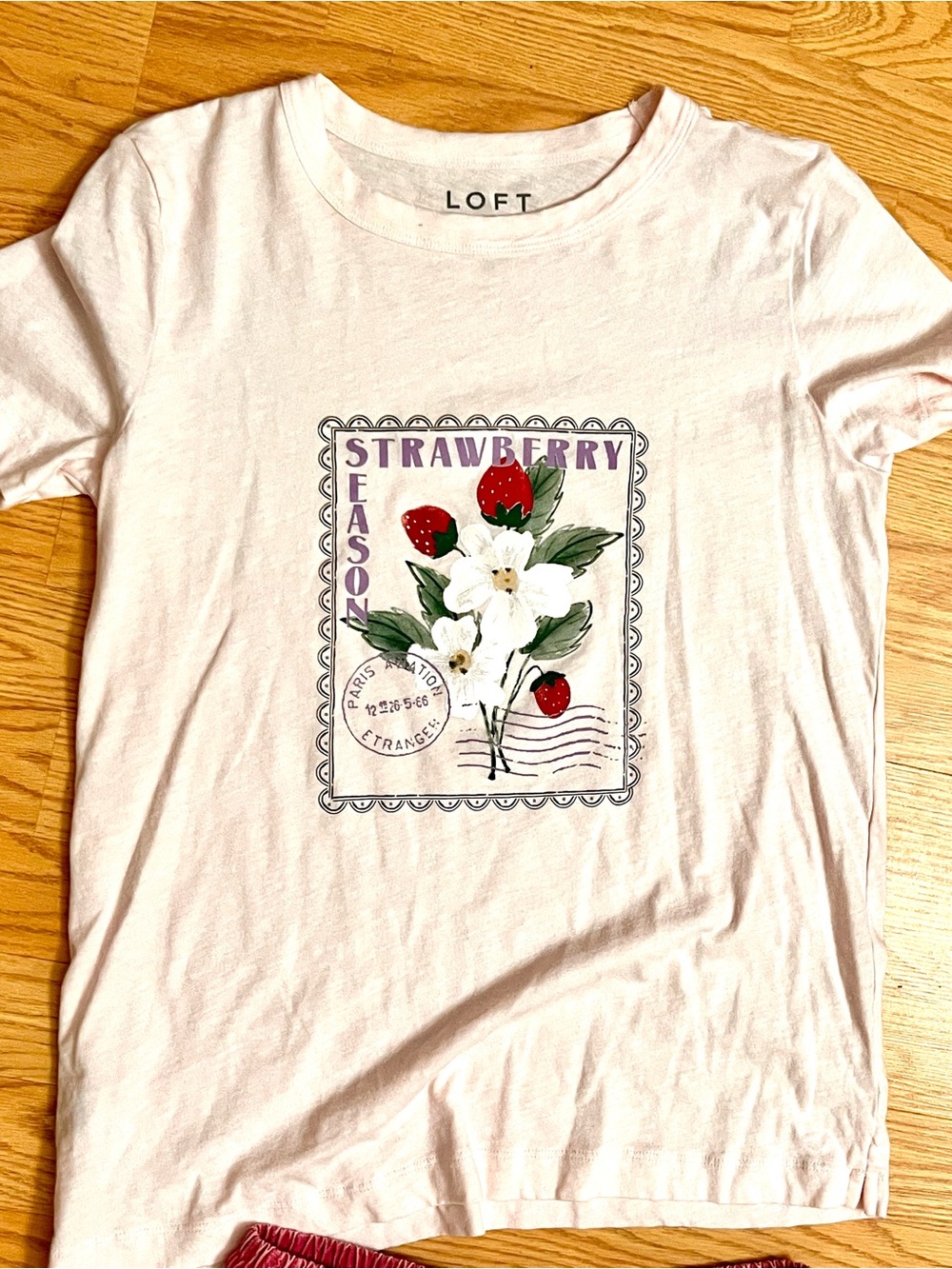 LOFT Light Pink With Strawberry Graphic Tee